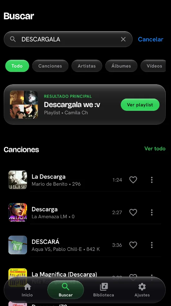 Pantalla de buscar en Fluidify