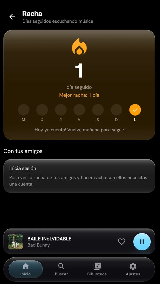 Pantalla de racha en Fluidify